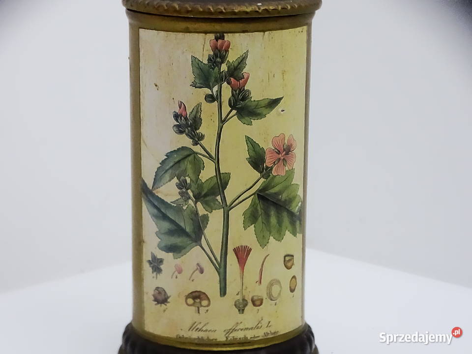 Zabytkowy pojemnik aptekarski z ilustracją Biłgoraj