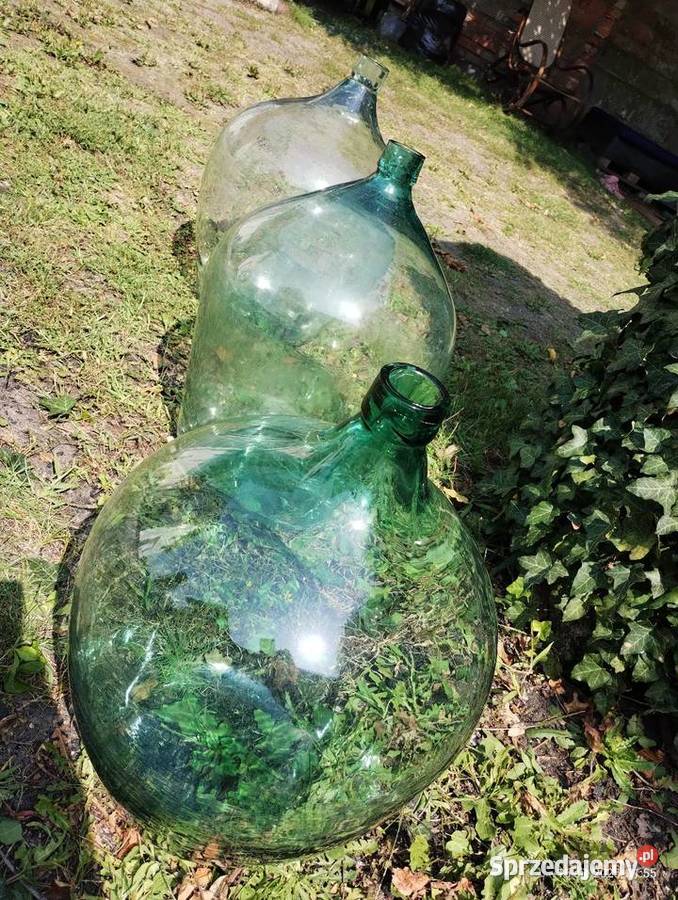 Balony na wino galon PRL zielone szkło ręczny Racibórz