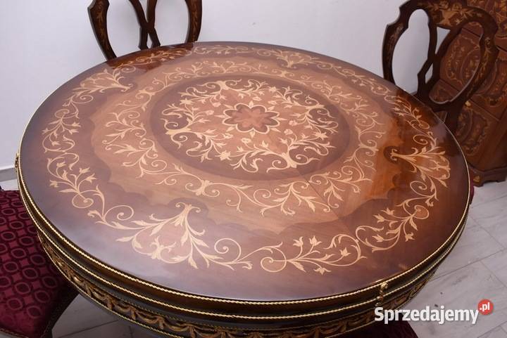 Okrągły Stół 4 Krzesła Intarsje Styl Ludwikowski małopolskie Kraków