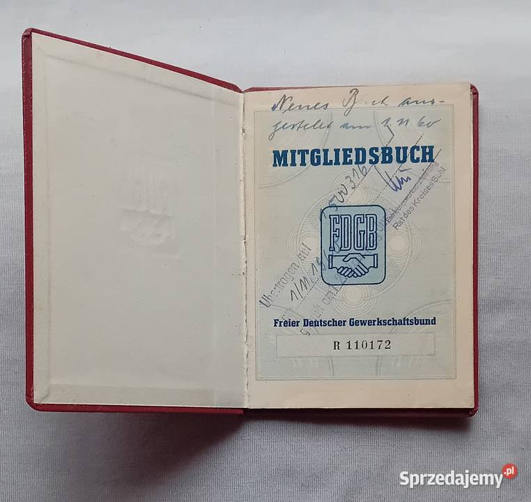 Legitymacja związku zawodowego FDGB NRD 1951 r