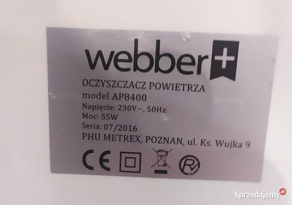 Oczyszczacz powietrza z lampą UV Webber AP8400 mazowieckie Warszawa sprzedam