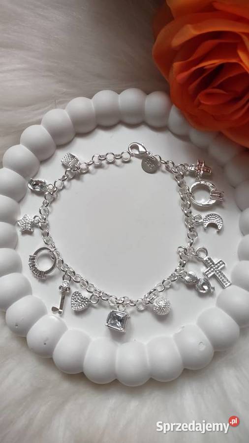 Bransoletka z zawieszkami charms posrebrzana Olkusz