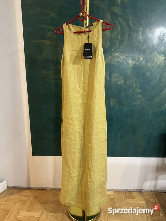 Sukienka damska 34 Massimo Dutti limonkowa z lnu Częstochowa