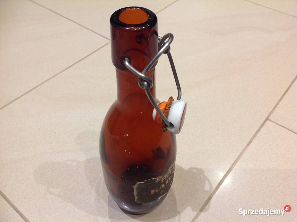 Stara Butelka Szklana z Porcelanką poj 033 L