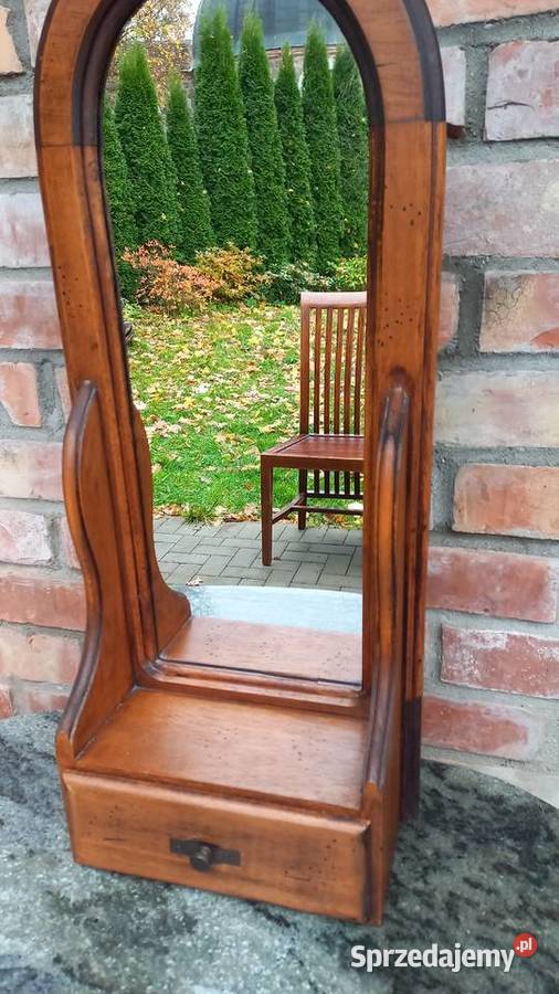 Lustro w drewnianej ramie z szufladką schowkiem Gawroniec