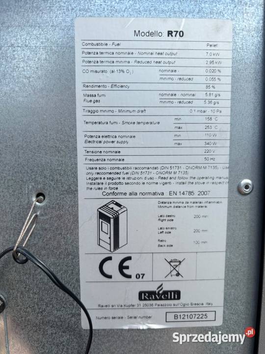 Piec na pellet Ravelli R70 komin paleciak koza lubuskie