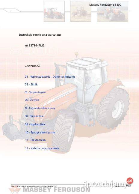 Massey Ferguson 8450 8460 8470 8480 instrukcja