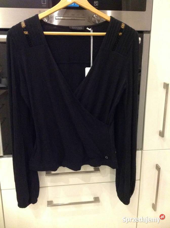 Bluzka Kopertowa Damska GUESS S Czarna NOWA czarny Odzież damska Nowa Sól