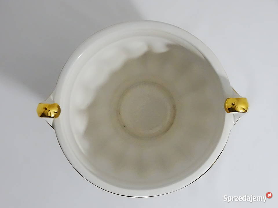 Wazon ceramiczny z uchwytami biały ze złotem Biłgoraj