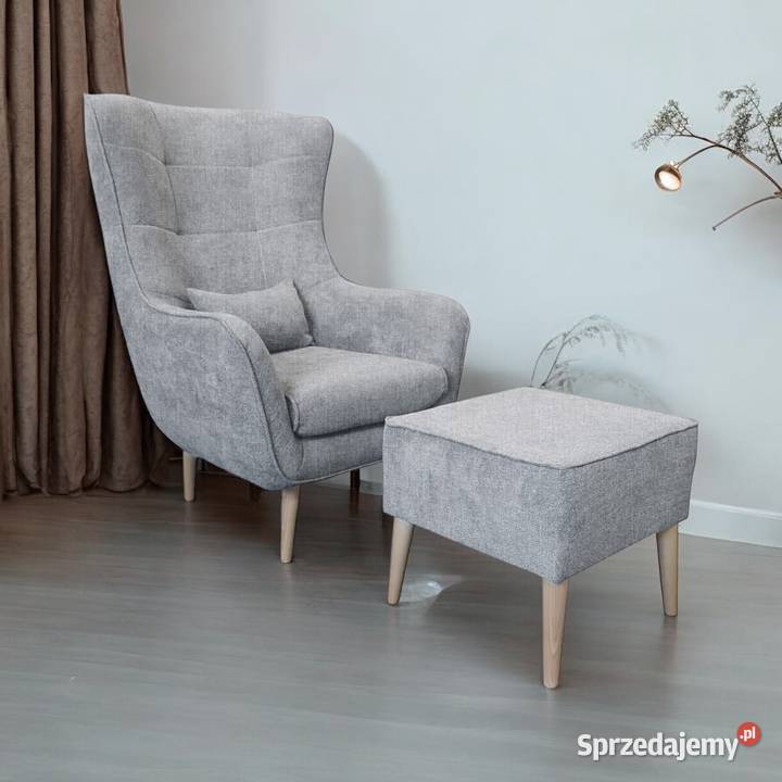 Fotel Lord Z Podnóżkiem Styl Skandynawski 80cm Dom i Ogród wielkopolskie Tarchały Małe