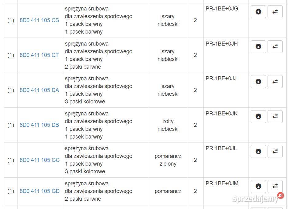 Sprężyny przód sline Audi A6 C5 PASSAT B5 1BE Chełm