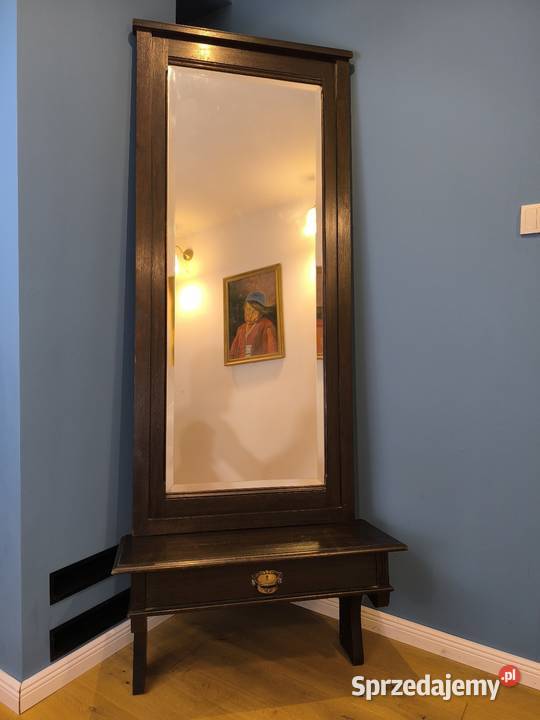 Piękne drewniane lustro konsola z kryształowym Łódź