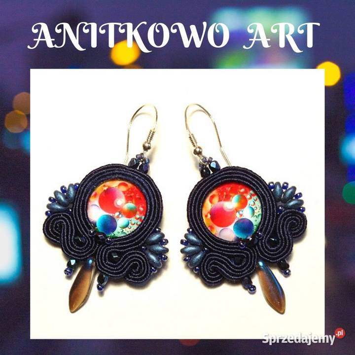 KOLCZYKI granatowe Z GRAFIKĄ SUTASZ