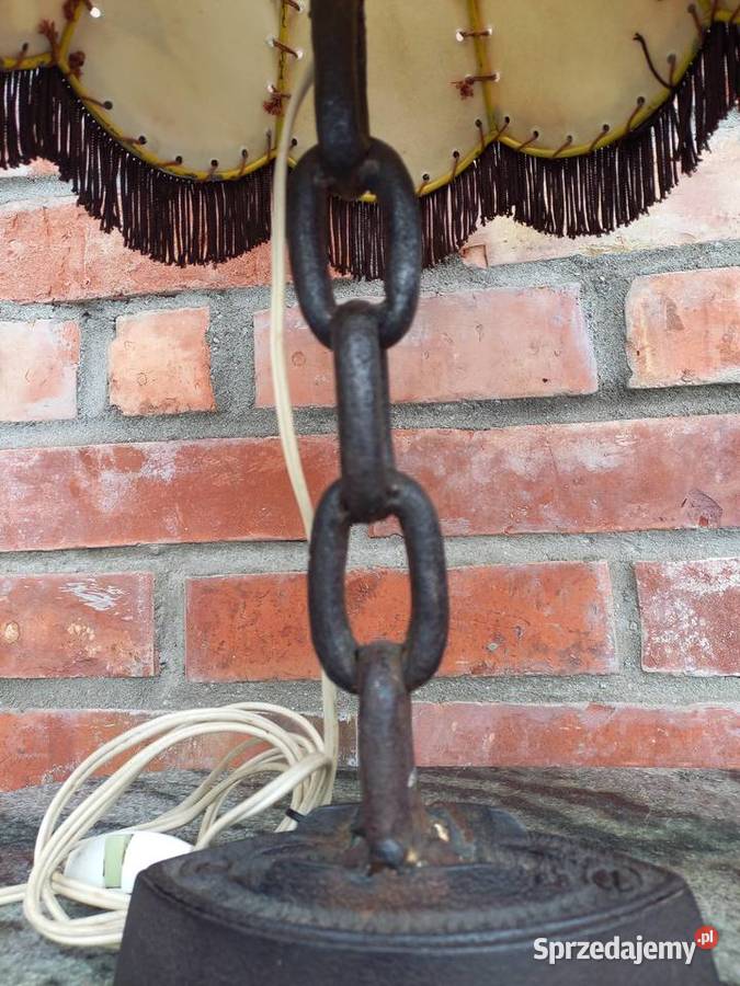 Lampka nocna stołowa metalowa ze skórzanym