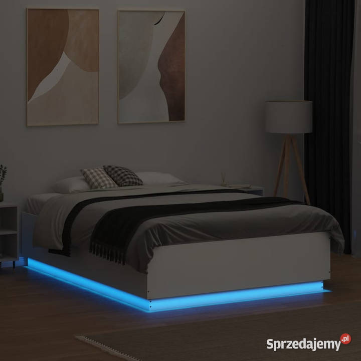 Rama łóżka z LED biała materiał drewnopochodny Warszawa