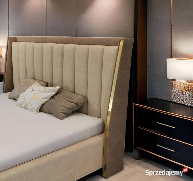 Łóżko tapicerowane z pojemnikiem VERO beżowe złote