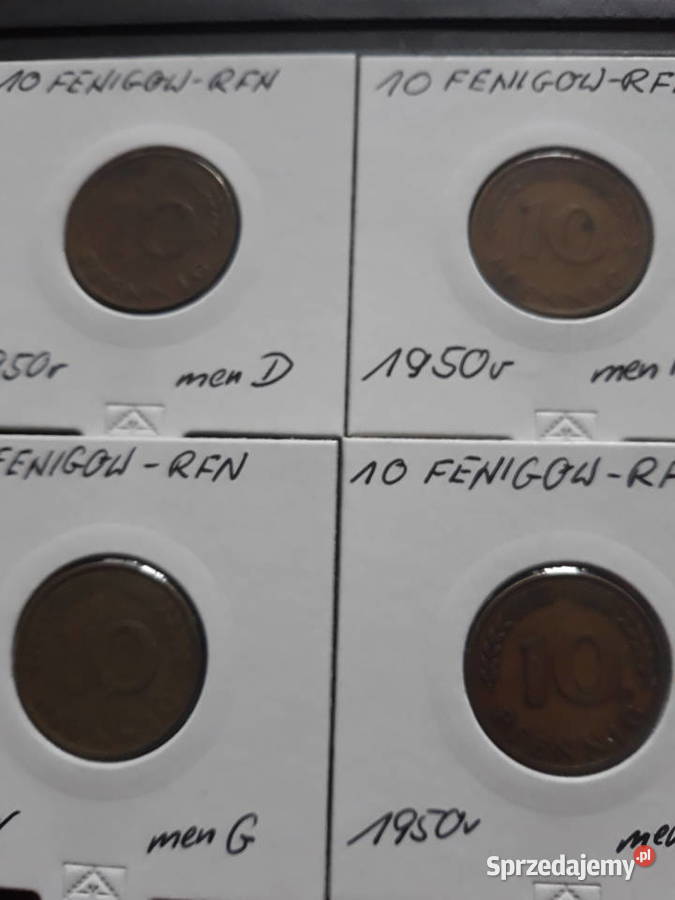 10 Fenigów RFN 1950 r men DFGJ zestaw Numizmatyka Konin sprzedam
