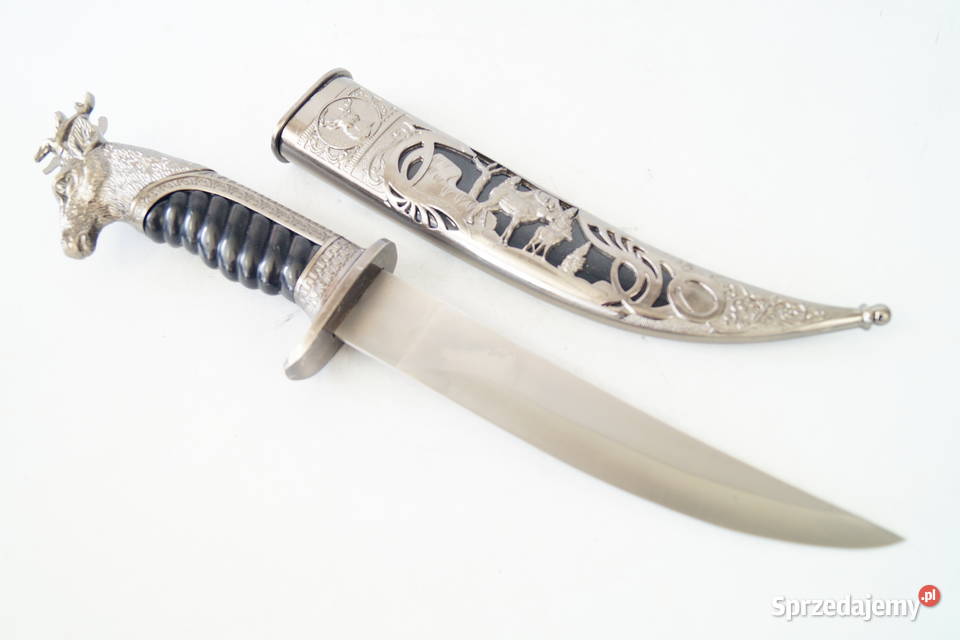 NÓŻ MYŚLIWSKI dekoracyjny z jeleniem prezent Antyki Gizałki