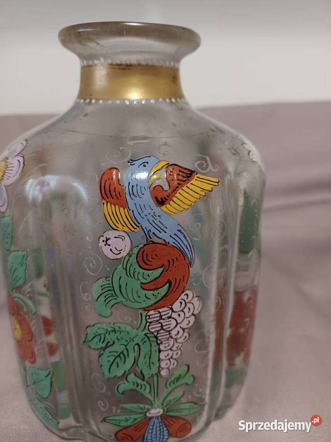 Szklana ręcznie malowana karafka z pocz XX w Wrocław