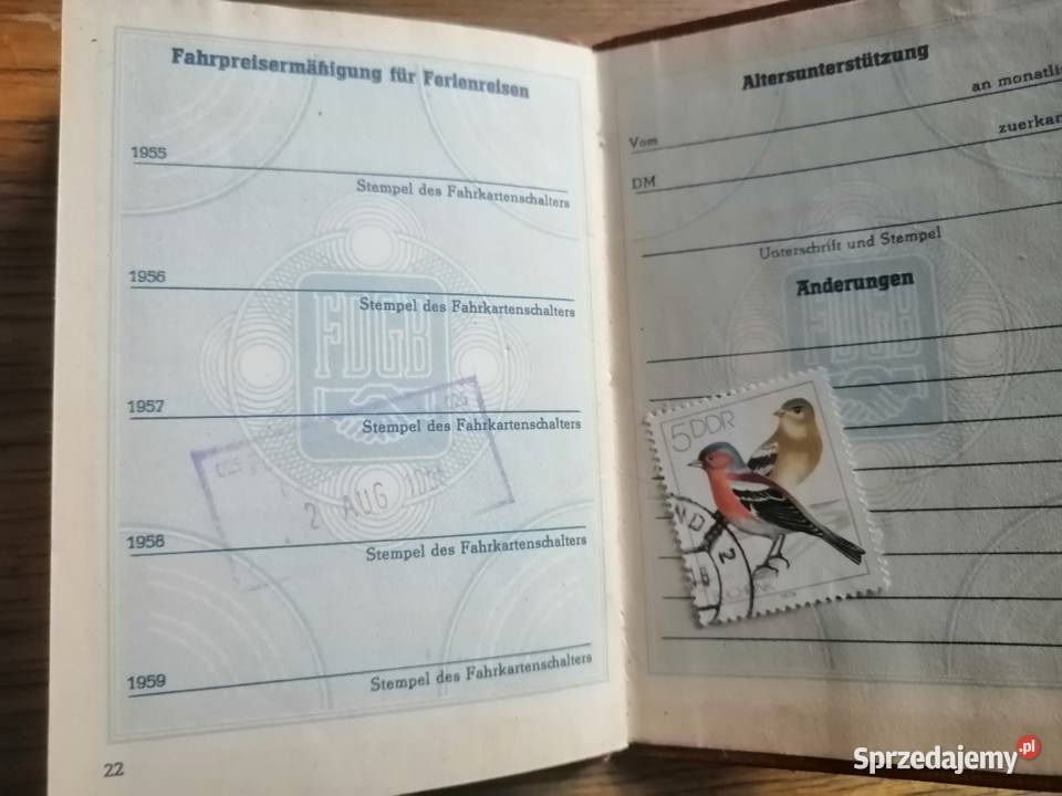 kolekcjonerska Legitymacja znaczki FDGB 1 sprzedam