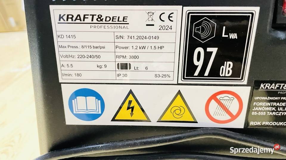 KOMPRESOR SPRĘŻARKA BEZOLEJOWY 6L 230V 8 BAR Zgorzelec