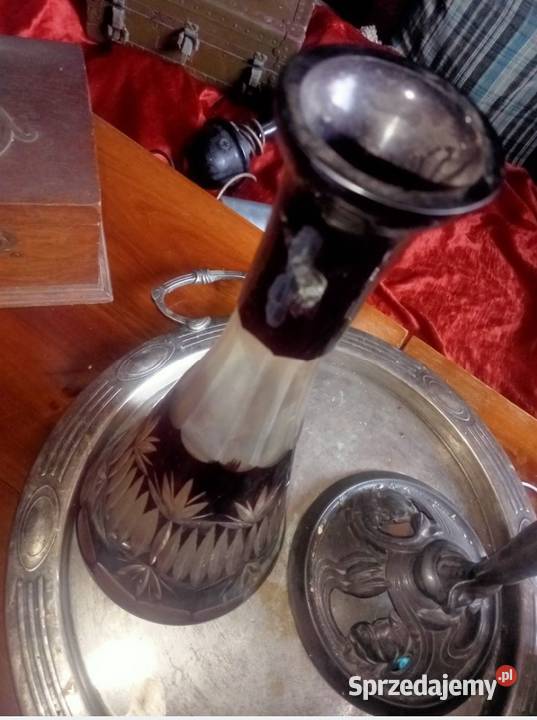 Karafka Biedermeier Rubinowe szkło korek Szkło Grójec sprzedam