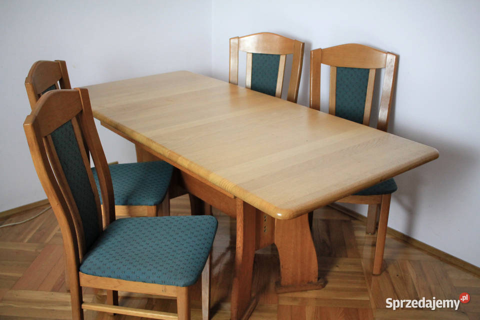 Stół jadalniasalon komplet krzeseł zielonych DĄB Pszczyna