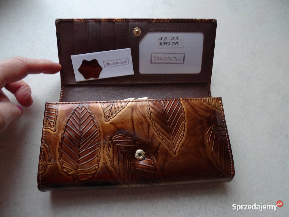 Skórzany lakierowany portfel ALESSANDRO PAOLI Dla kobiet Pozostałe Różan