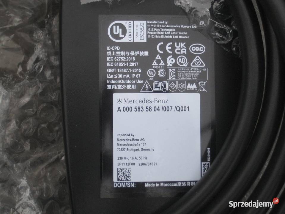 mercedes eqs eqa eqb przewód kabel ładowania Pozostałe sprzedam