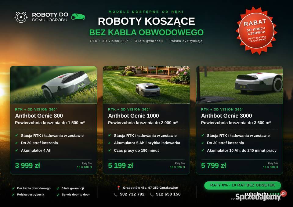 Robot koszący Anthbot serii Genie 800 1000 i łódzkie Grabostów