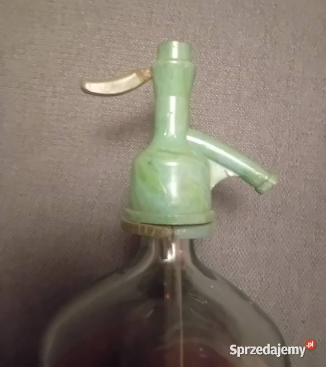 Szklany syfon z ebonitową głowicę lata 50e60e XX Koźminek