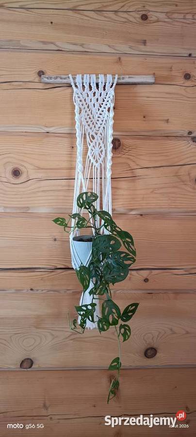 Kwietnik boho makrama na ścianę biały Besko