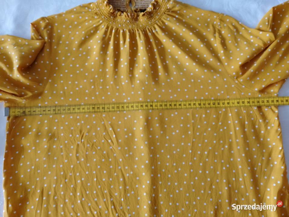 BLUZKA z długimi rękawami musztardowa w białe Oborniki sprzedam