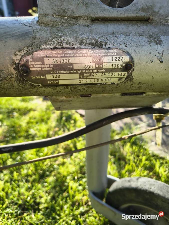 Przyczepa ciężarowa DMC 1250 jednoosiowa ważny