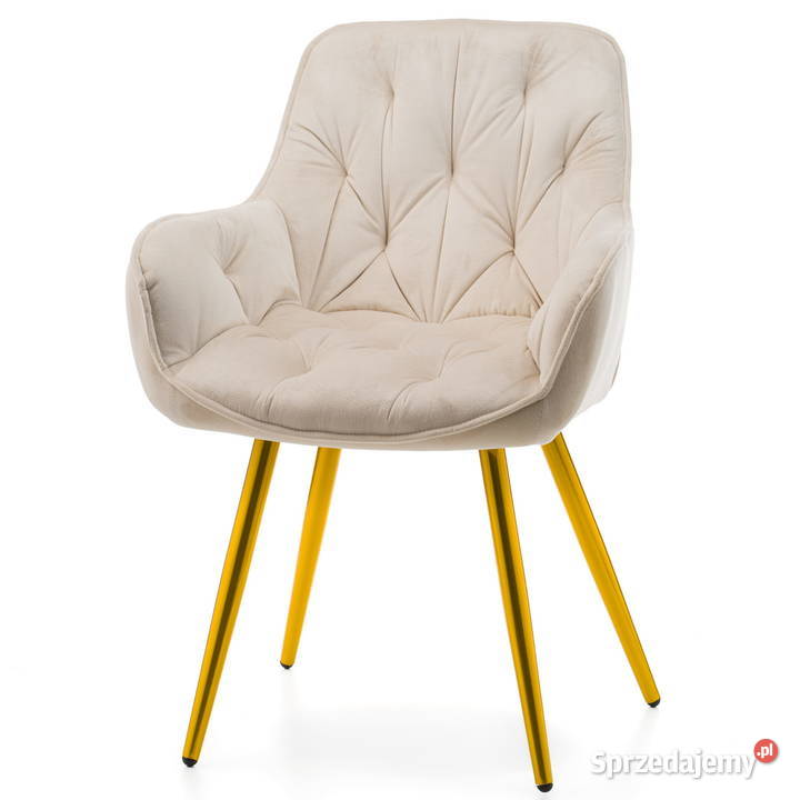 Beżowe Krzesło Tapicerowane Siena Złote Nogi Tarchały Małe