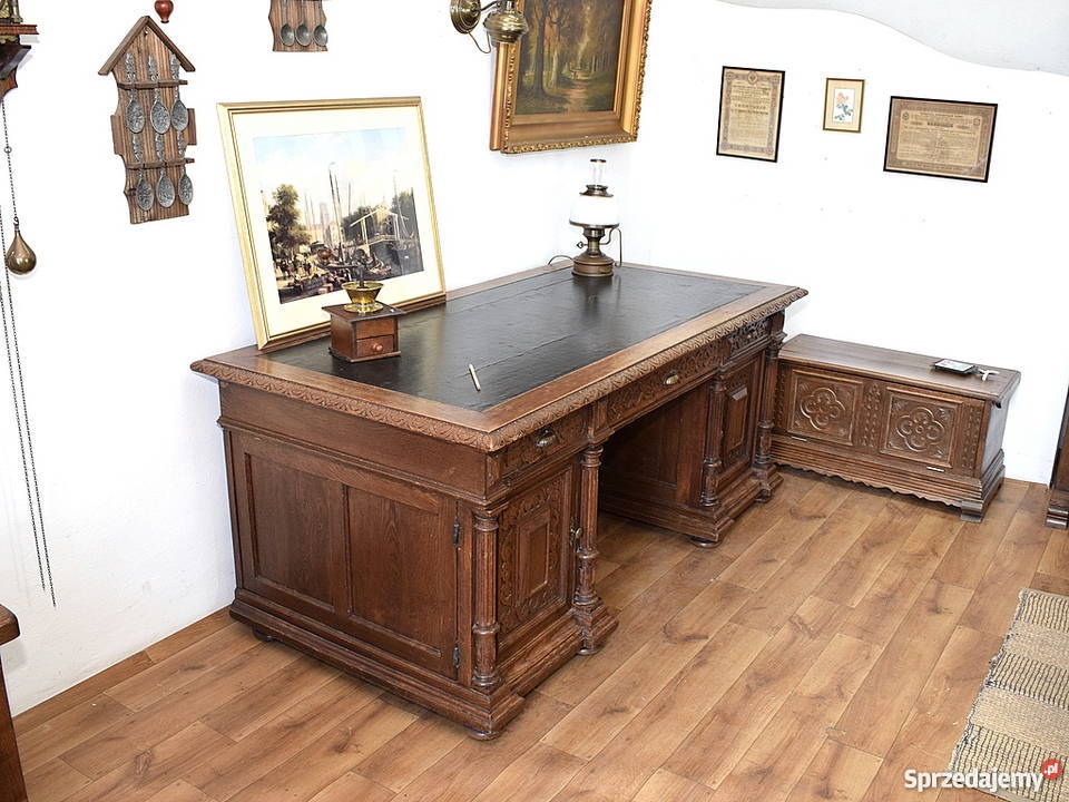 DUŻE STARE DĘBOWE BIURKO 190X96 POMOCNICZE BLATY Świdnica
