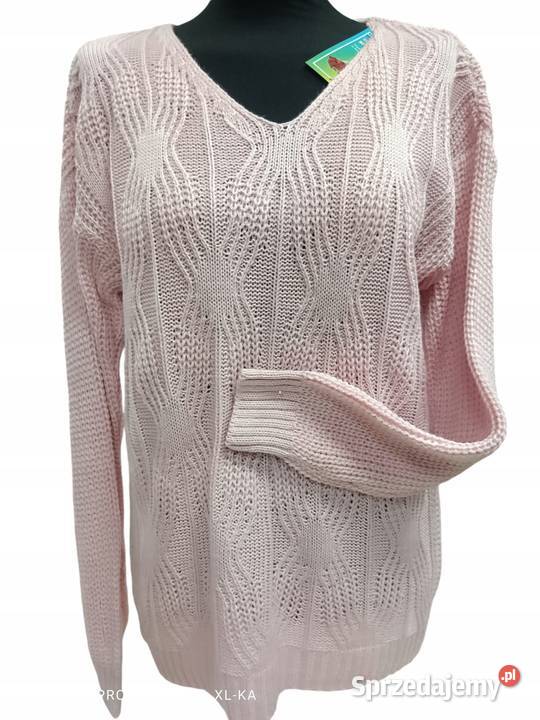 Sweter z plecionym wzorem biust 110 jasny róż kolorowy Wieluń
