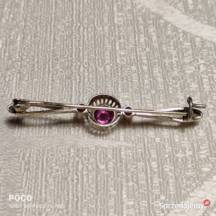 Antyk Pozłacana srebrna broszka z turmalinami