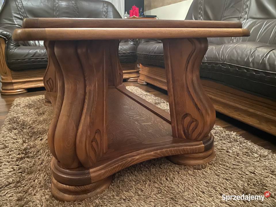 Wypoczynek skórzany z elementami drewna 32 nowa