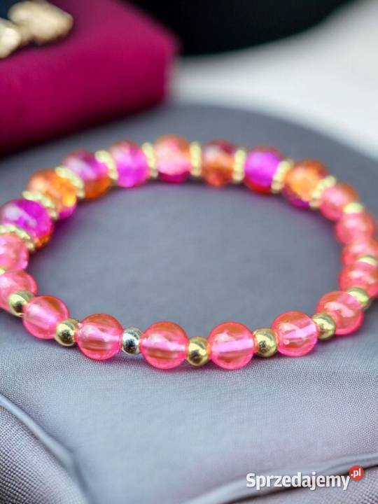 Bransoletka z brzoskwiniowo różowymi koralikami Sanok sprzedam