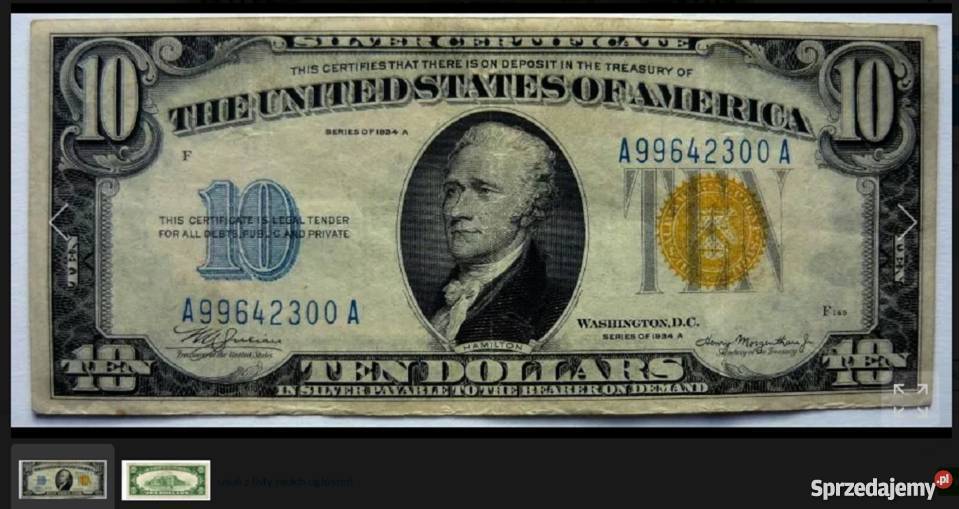 banknot 10 dolarów z 1934 roku mazowieckie Warszawa