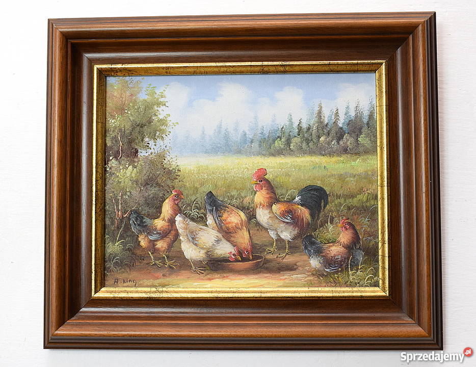 DWA UROCZE OBRAZKI OBRAZ OLEJ NA PŁÓTNIE RAMA