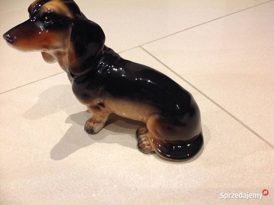 Stara Porcelanowa Figurka Jamnik Pies Sygnowana lubuskie Nowa Sól
