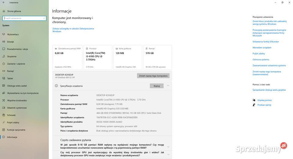 Komputer HP EliteDesk 800 G2 SFF i3 8 GB RAM dolnośląskie Oława