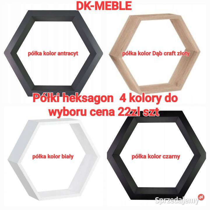 PÓŁKI PÓŁKA PLASTER MIODU HEKSAGON WISZĄCA 4 KOLORY