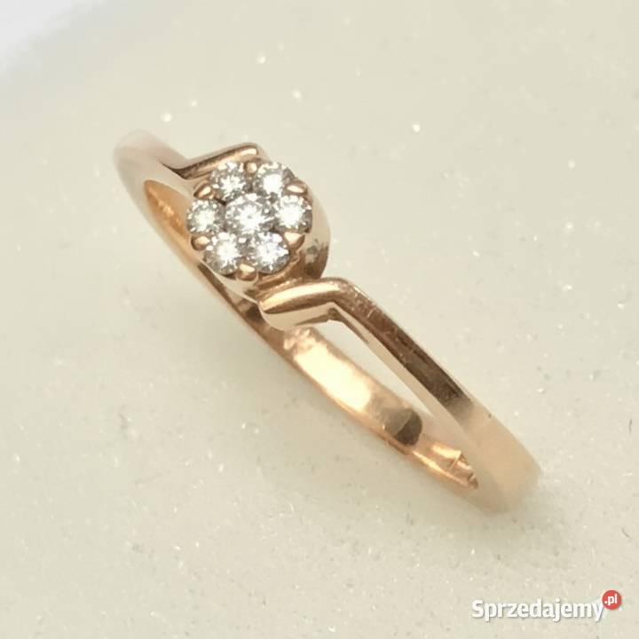 Złoty pierścionek 14K różowe złoto 585 diamenty Warszawa sprzedam