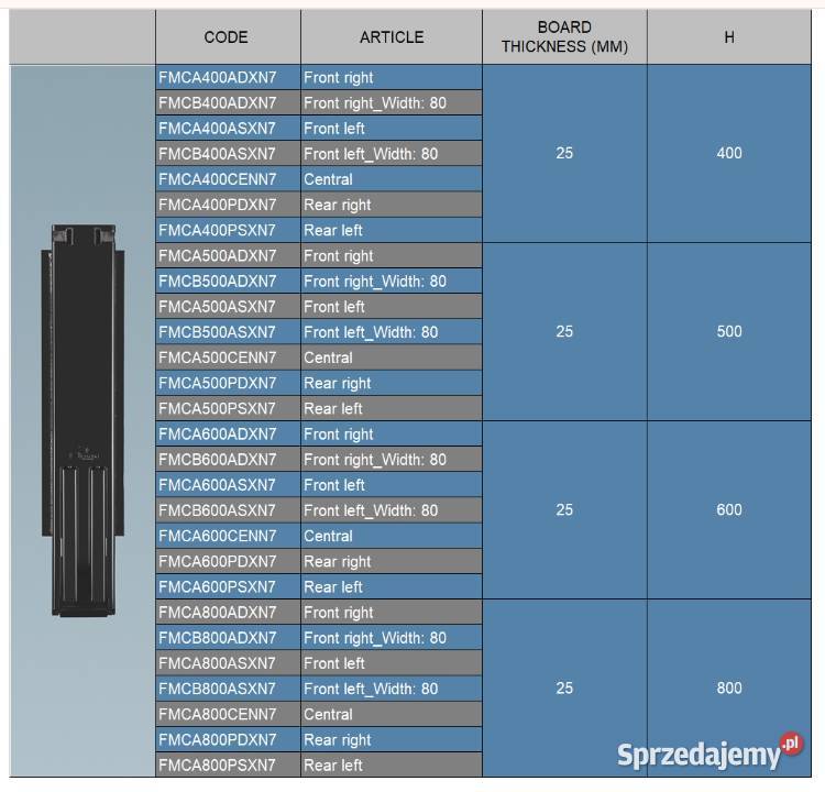 Słupek wypinany do burty 600mm środkowy G38W Lawety Przysieka Polska