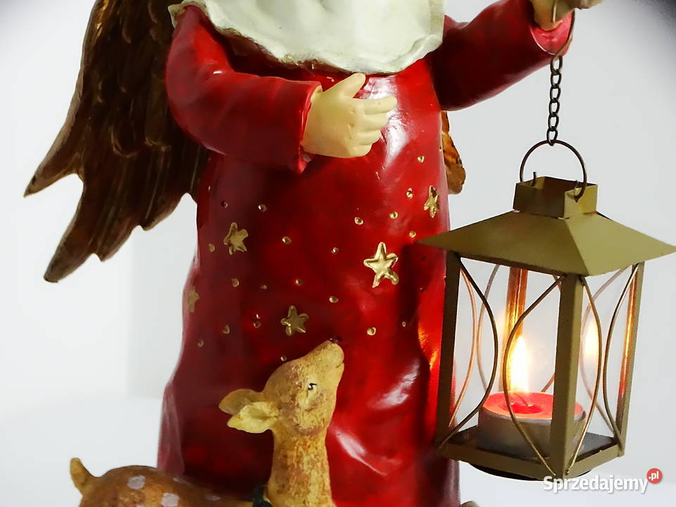 Figurka świąteczna Anioł z latarenką i sarenką Biłgoraj