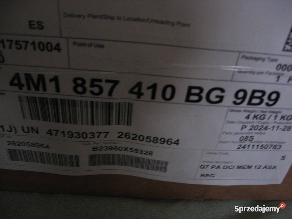 4M1857410BG9B9 Audi Q7 Lusterko prawe Oryginalne Warszawa