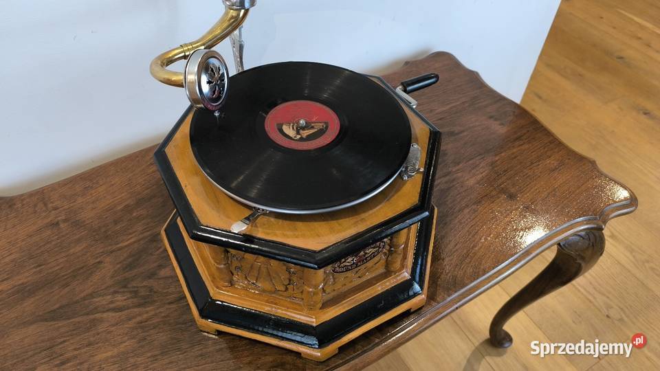 Piękny unikalny zdobiony patefon Łódź